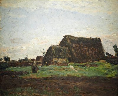 Moor Cottage with Woman and Goat by Otto Modersohn